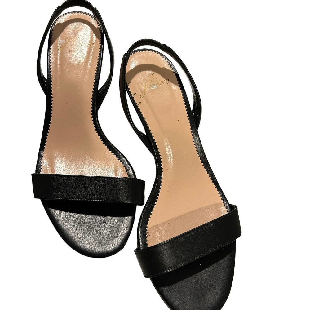 J. Crew sling back kitten heel sandal 7 black strap shoes wedding low heel